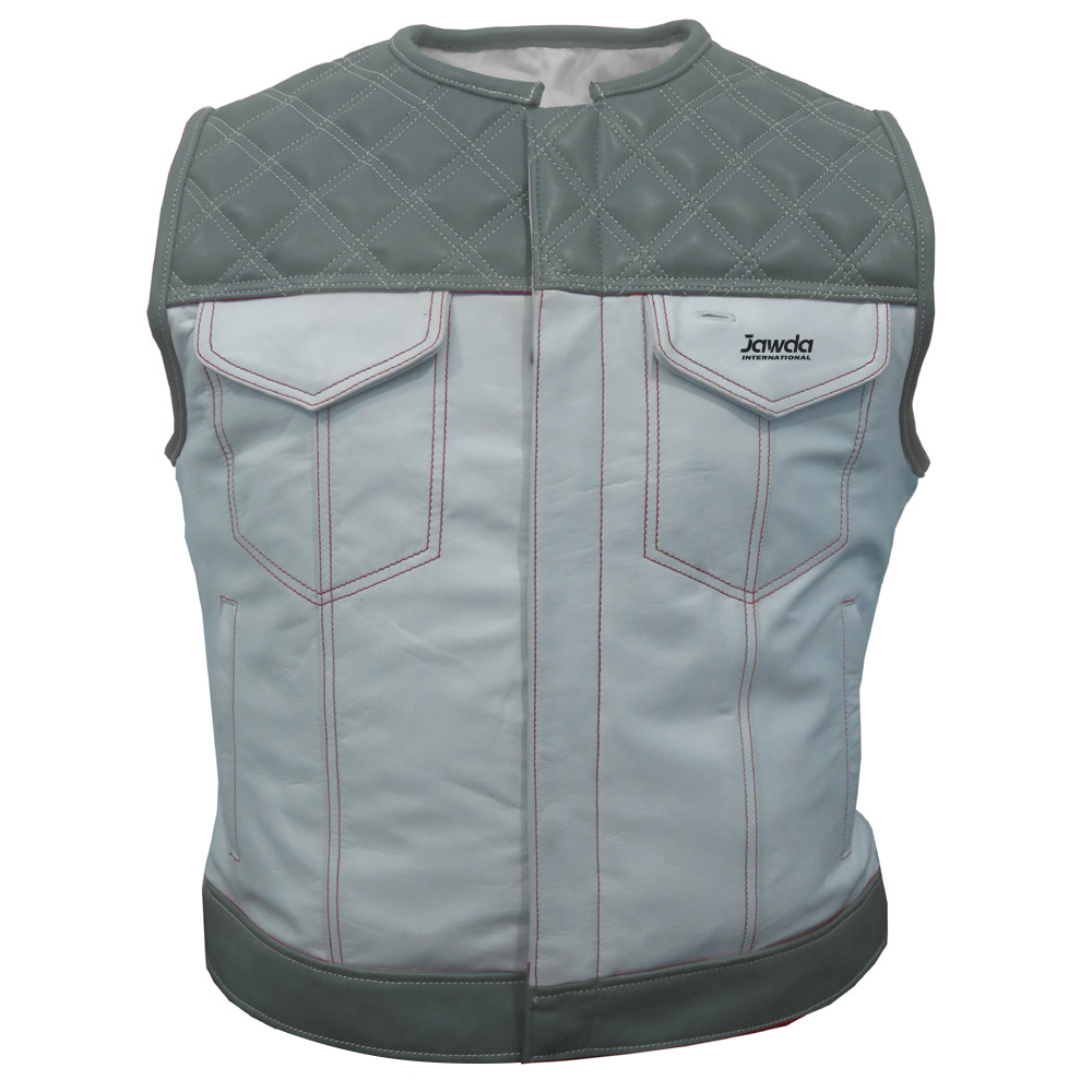 Grey White Motorbike Leather Vest