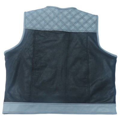 Black Blue Motorbike Leather Vest #2